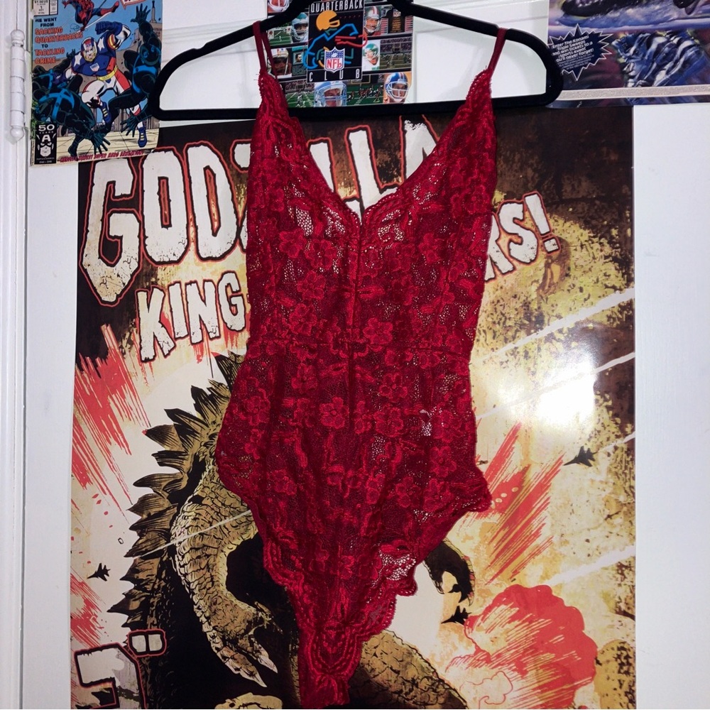 Lalavava Red Lace Sheer Bodysuit